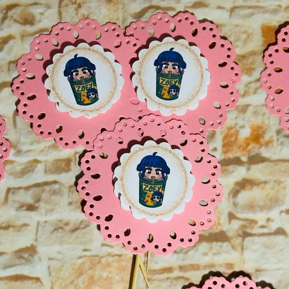 Pink KPOP Demon Hunters Jumbo Cupcake Toppers 3.5”